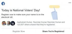Facebook Asks User to Register their Name on Electoral Roll