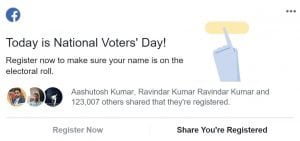 Facebook Asks User to Register their Name on Electoral Roll